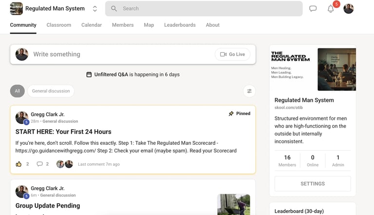 Screenshot of Regulated Man System community forum showing posts, member profiles, and discussion threads with sidebar information panel