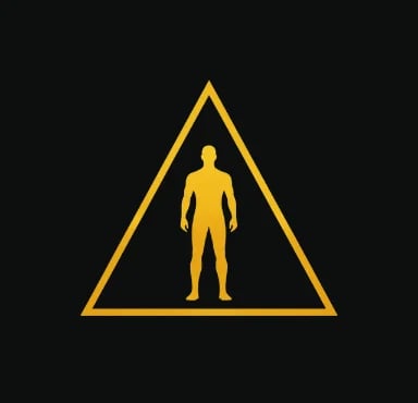 Yellow warning triangle with silhouette of a person standing in the center on a dark background